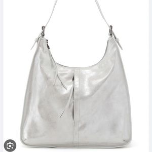 HOBO shoulder bag, excellent condition metallic silver/white